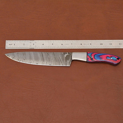 Authentic Damascus Steel Kitchen Knife  Handcrafted Chef Blade With Wood Handle 2