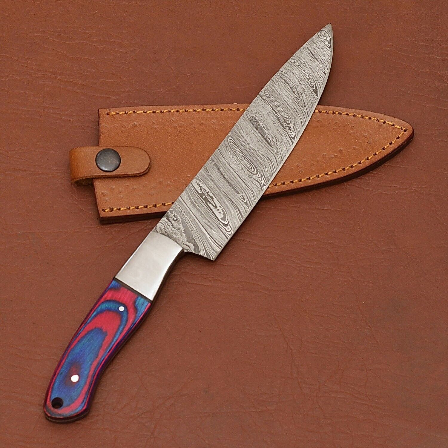 Authentic Damascus Steel Kitchen Knife  Handcrafted Chef Blade With Wood Handle 3