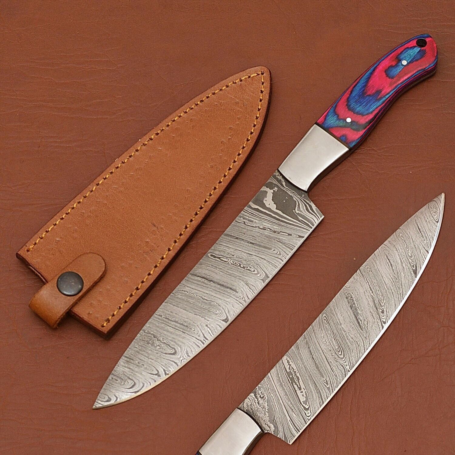 Authentic Damascus Steel Kitchen Knife – Handcrafted Chef Blade with Wood Handle