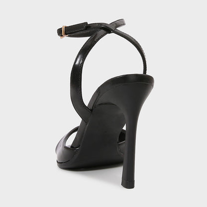 Elegant Black Patent Leather Ankle Strap High Heels Sexy Square Toe Heeled Sandals For Womens Summe 4