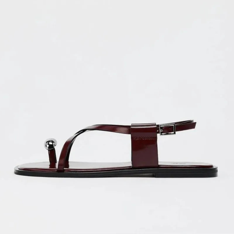 Womens Summer Cross Strap Flat Sandals With Buckle Fashion Metal Over Toe Casual Slippers Lightweig 3