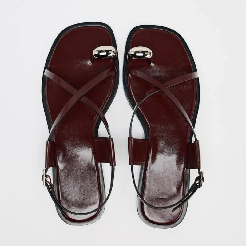 Womens Summer Cross Strap Flat Sandals With Buckle Fashion Metal Over Toe Casual Slippers Lightweig 5