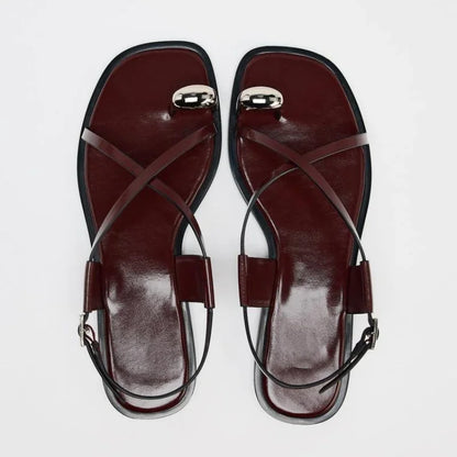 Womens Summer Cross Strap Flat Sandals With Buckle Fashion Metal Over Toe Casual Slippers Lightweig 5