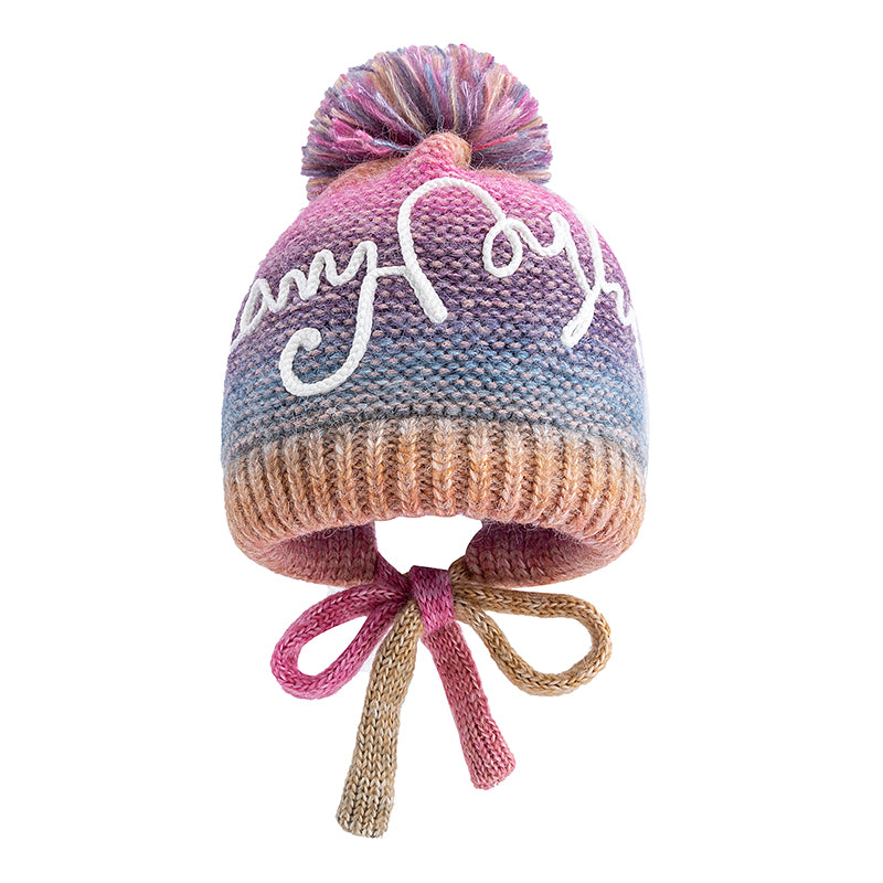 Trendy Streetwear Gradient Color Hat For Women Knitted Winter Pompoms Cap With Rope Warm Dandy Hat  5
