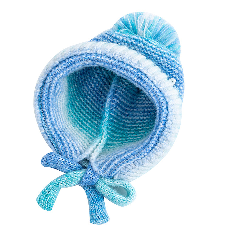 Trendy Streetwear Gradient Color Hat For Women Knitted Winter Pompoms Cap With Rope Warm Dandy Hat  4