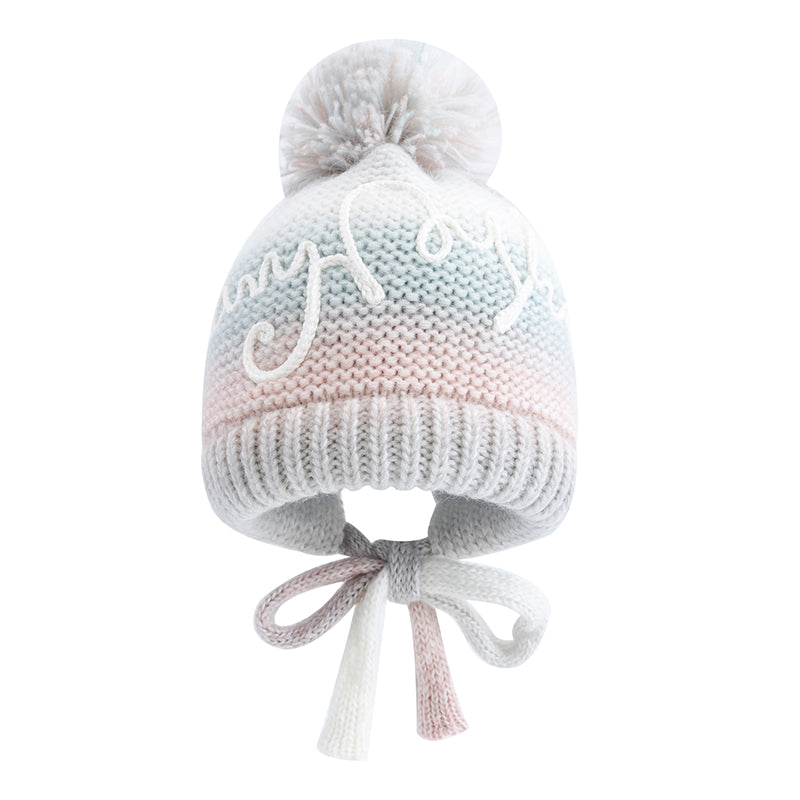Trendy Streetwear Gradient Color Hat For Women Knitted Winter Pompoms Cap With Rope Warm Dandy Hat  6