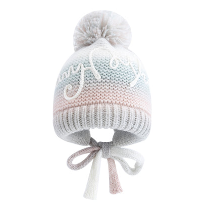 Trendy Streetwear Gradient Color Hat For Women Knitted Winter Pompoms Cap With Rope Warm Dandy Hat  6