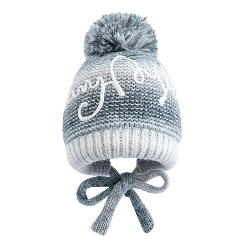 Trendy Streetwear Gradient Color Hat For Women Knitted Winter Pompoms Cap With Rope Warm Dandy Hat  7