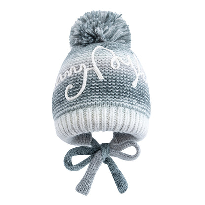 Trendy Streetwear Gradient Color Hat For Women Knitted Winter Pompoms Cap With Rope Warm Dandy Hat  7