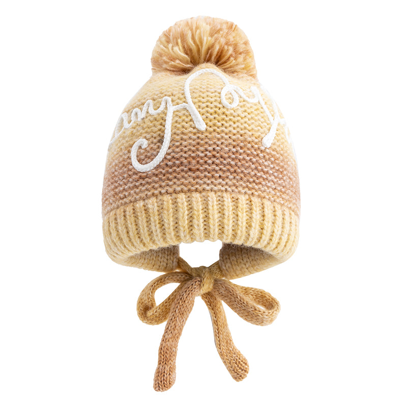 Trendy Streetwear Gradient Color Hat For Women Knitted Winter Pompoms Cap With Rope Warm Dandy Hat  9