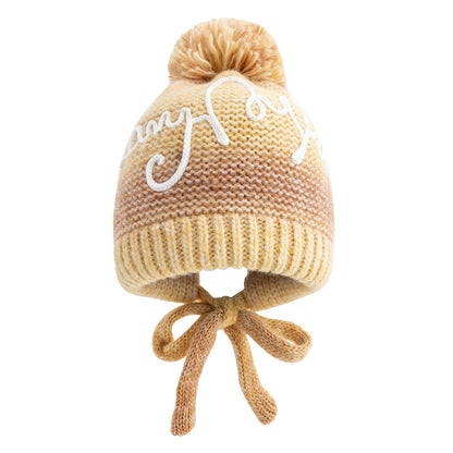 Trendy Streetwear Gradient Color Hat For Women Knitted Winter Pompoms Cap With Rope Warm Dandy Hat  9