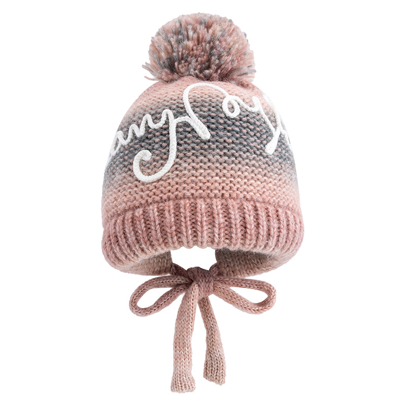 Trendy Streetwear Gradient Color Hat For Women Knitted Winter Pompoms Cap With Rope Warm Dandy Hat  10