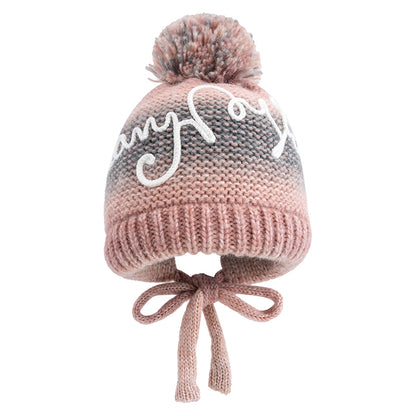 Trendy Streetwear Gradient Color Hat For Women Knitted Winter Pompoms Cap With Rope Warm Dandy Hat  10