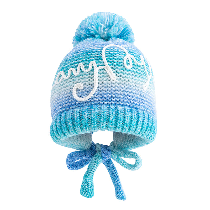 Trendy Streetwear Gradient Color Hat For Women Knitted Winter Pompoms Cap With Rope Warm Dandy Hat  11