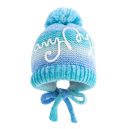 Trendy Streetwear Gradient Color Hat For Women Knitted Winter Pompoms Cap With Rope Warm Dandy Hat  11