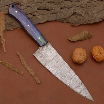 Custom Handmade Damascus Steel Chef Fillet Knife With Wooden Handle  Leather Sheath  12 Full Tang K 1