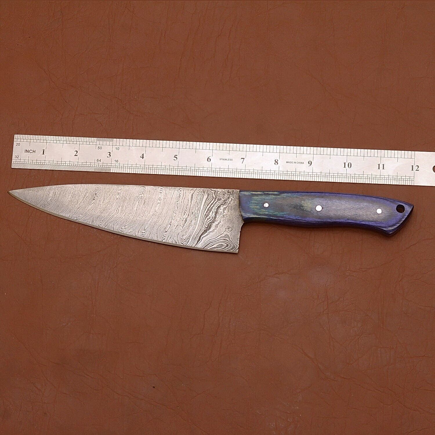 Custom Handmade Damascus Steel Chef Fillet Knife With Wooden Handle  Leather Sheath  12 Full Tang K 2