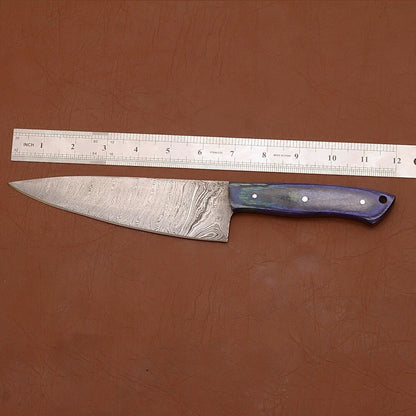 Custom Handmade Damascus Steel Chef Fillet Knife With Wooden Handle  Leather Sheath  12 Full Tang K 2