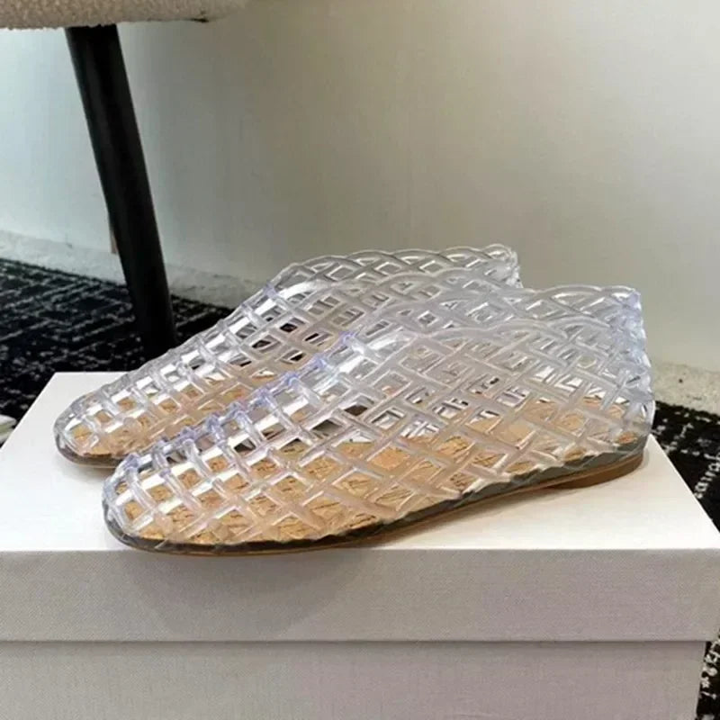 Womens Luxury Designer Jelly Flat Sandals Breathable Hollow Mules  Comfortable Summer Beach Flats 3
