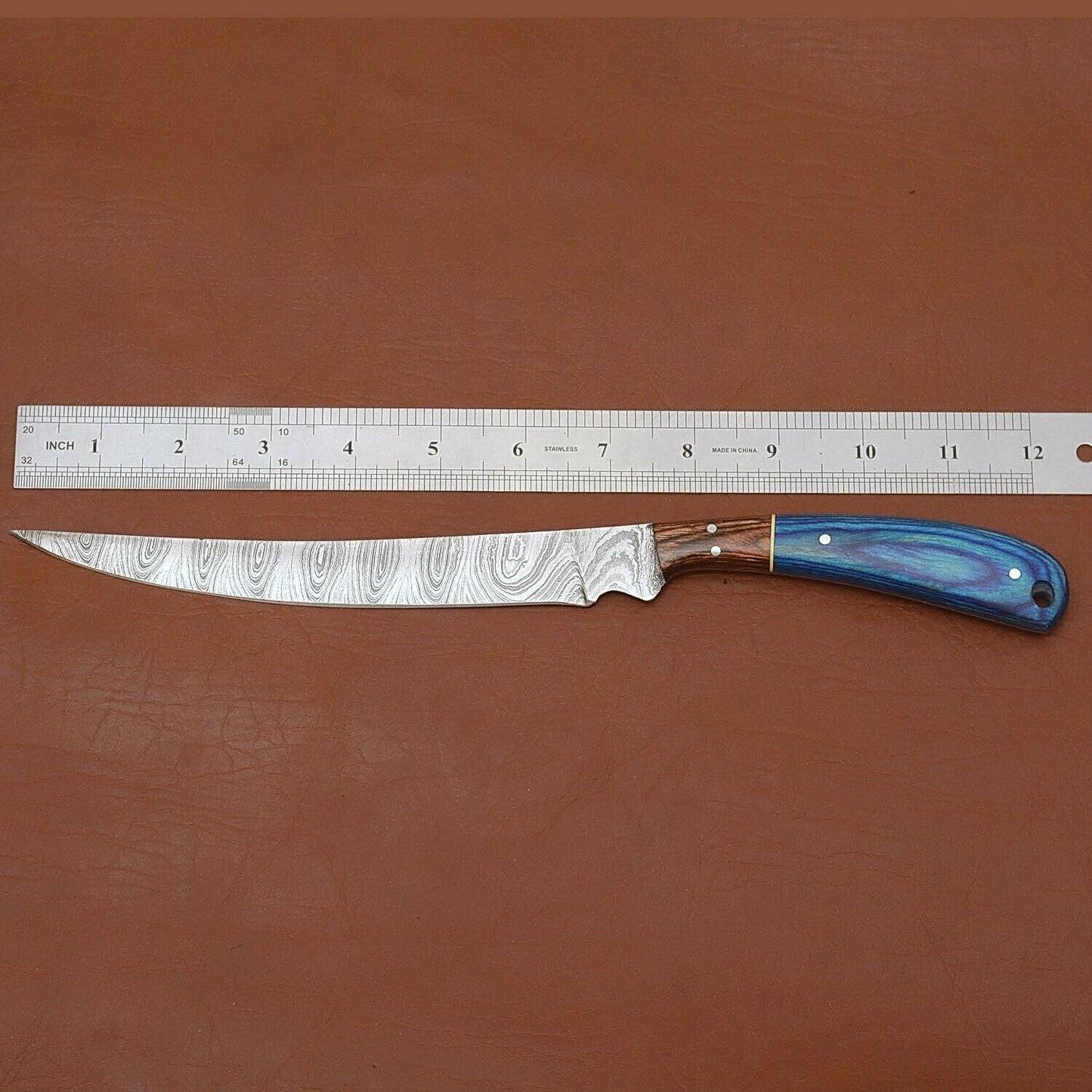 Handmade Damascus Steel Fillet Knife  Custom Chef Knife With Wooden Handle  Sheath 2