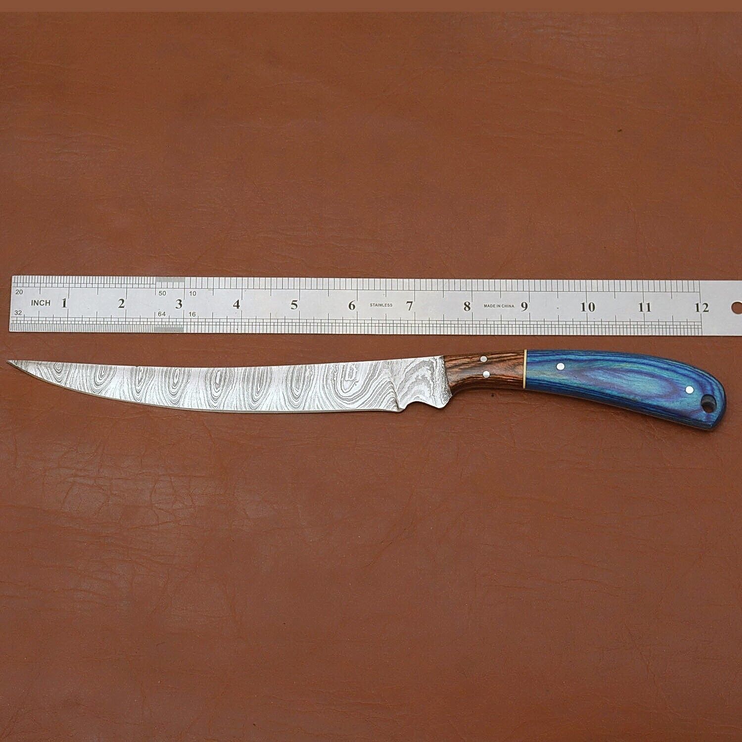 Handmade Damascus Steel Fillet Knife  Custom Chef Knife With Wooden Handle  Sheath 2