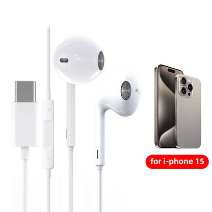 Type C Wired Earphones with Mic for iPhone 15 Pro Max Samsung Xiaomi and Huawei