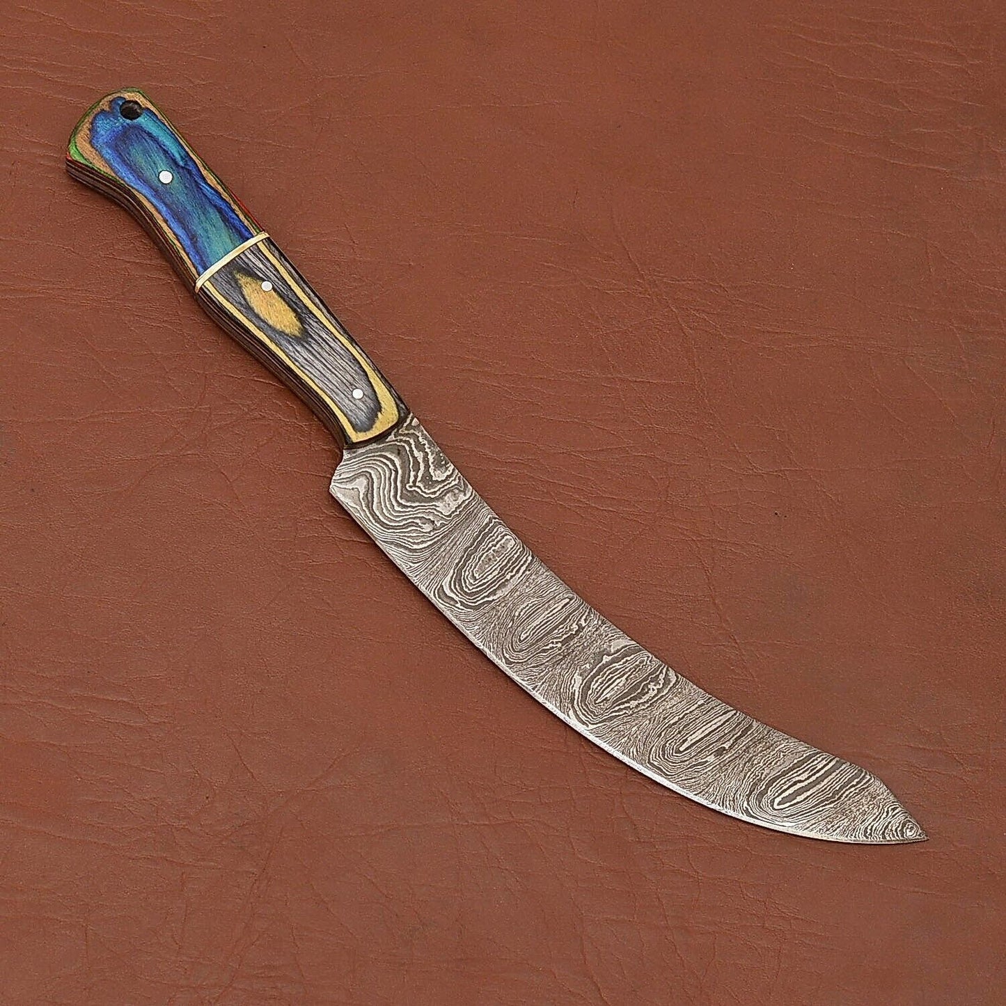 Premium Handmade Damascus Fillet Knife  Wooden Handle With Leather Cover 1