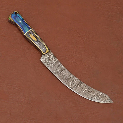 Premium Handmade Damascus Fillet Knife  Wooden Handle With Leather Cover 1