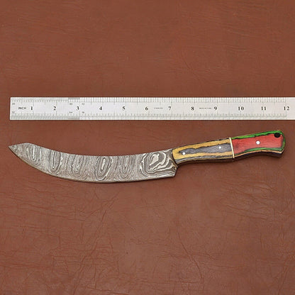 Premium Handmade Damascus Fillet Knife  Wooden Handle With Leather Cover 2
