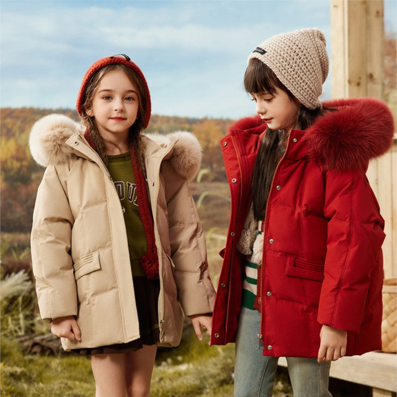 RAISE Girls Winter Jacket, Waterproof Duck Down Coat, Thick Warm Faux Fur Hooded Jacket for Kids 5-12 Years