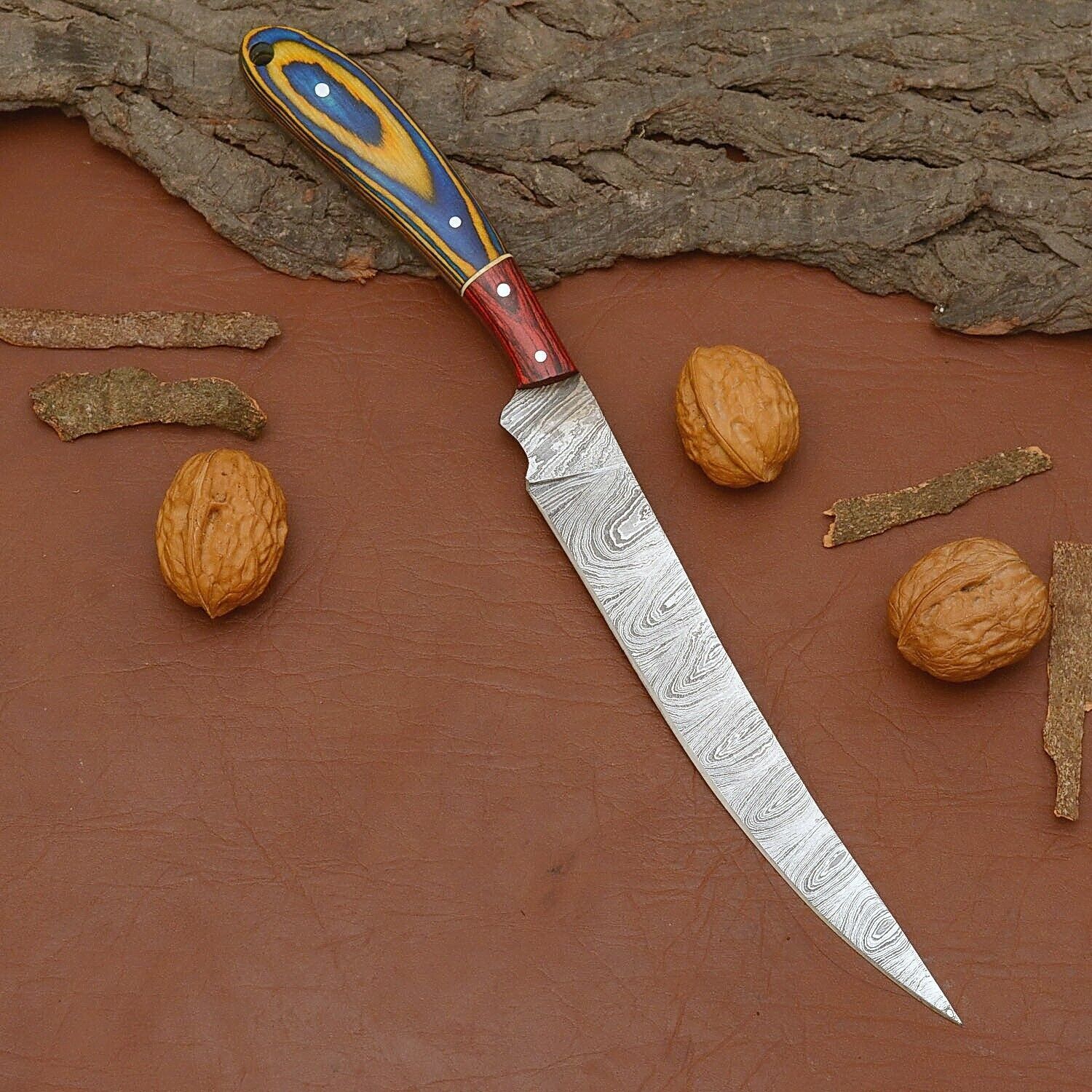 Authentic Damascus Steel Chef Knife  Handmade Full Tang Fillet Blade 1