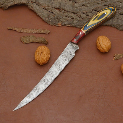 Authentic Damascus Steel Chef Knife – Handmade Full Tang Fillet Blade