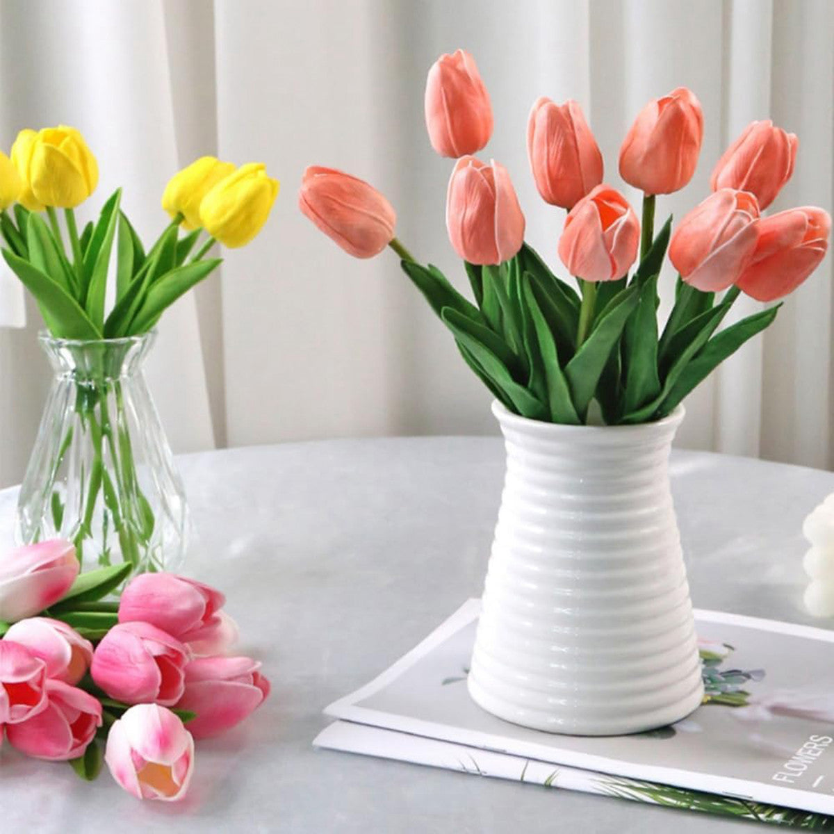 Artificial Flower Tulip Realistic Touch Bouquet Vase Scrap Booking Decor Wedding Garland Home Decor 3