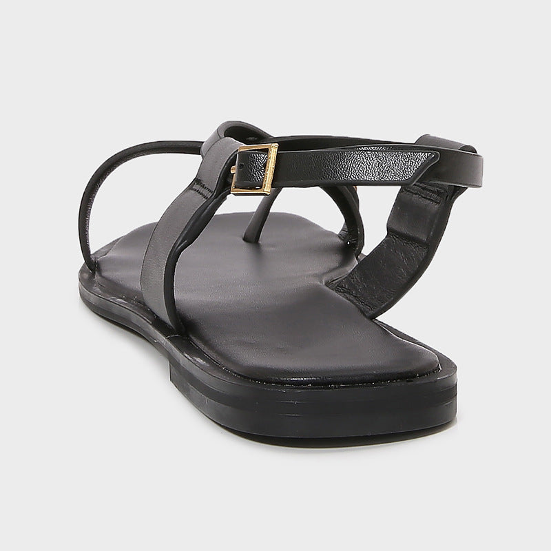 Womens Metal Buckle Gladiator Flat Sandals Luxury Designer Over Toe Ankle Strap Summer Beach Slippe 3