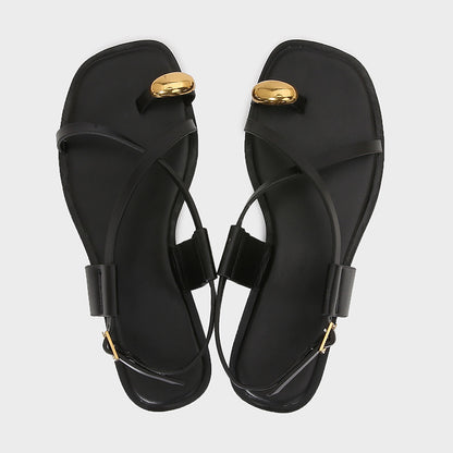 Womens Metal Buckle Gladiator Flat Sandals Luxury Designer Over Toe Ankle Strap Summer Beach Slippe 6