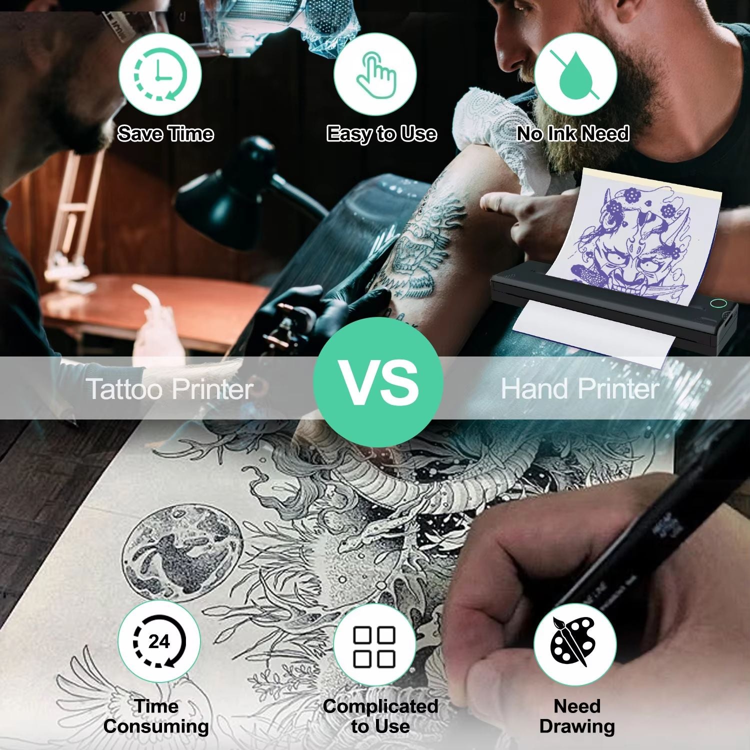 2025 Portable Tattoo Thermal Printer  Wireless Bluetooth A4 Stencil And Document Printer 2