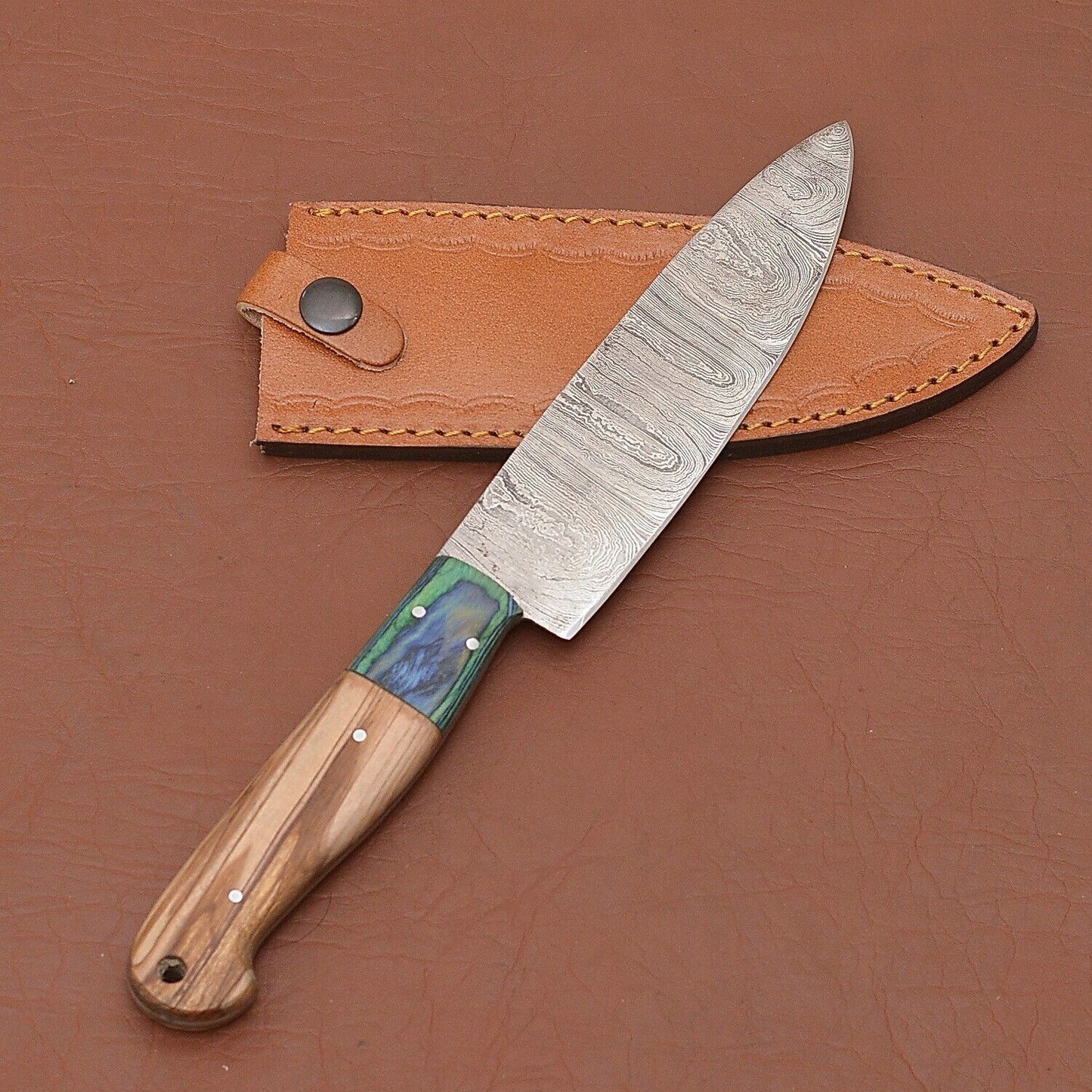 Hand Forged Damascus Steel Fillet Knife  Wooden Handle  Sharp Edge 3