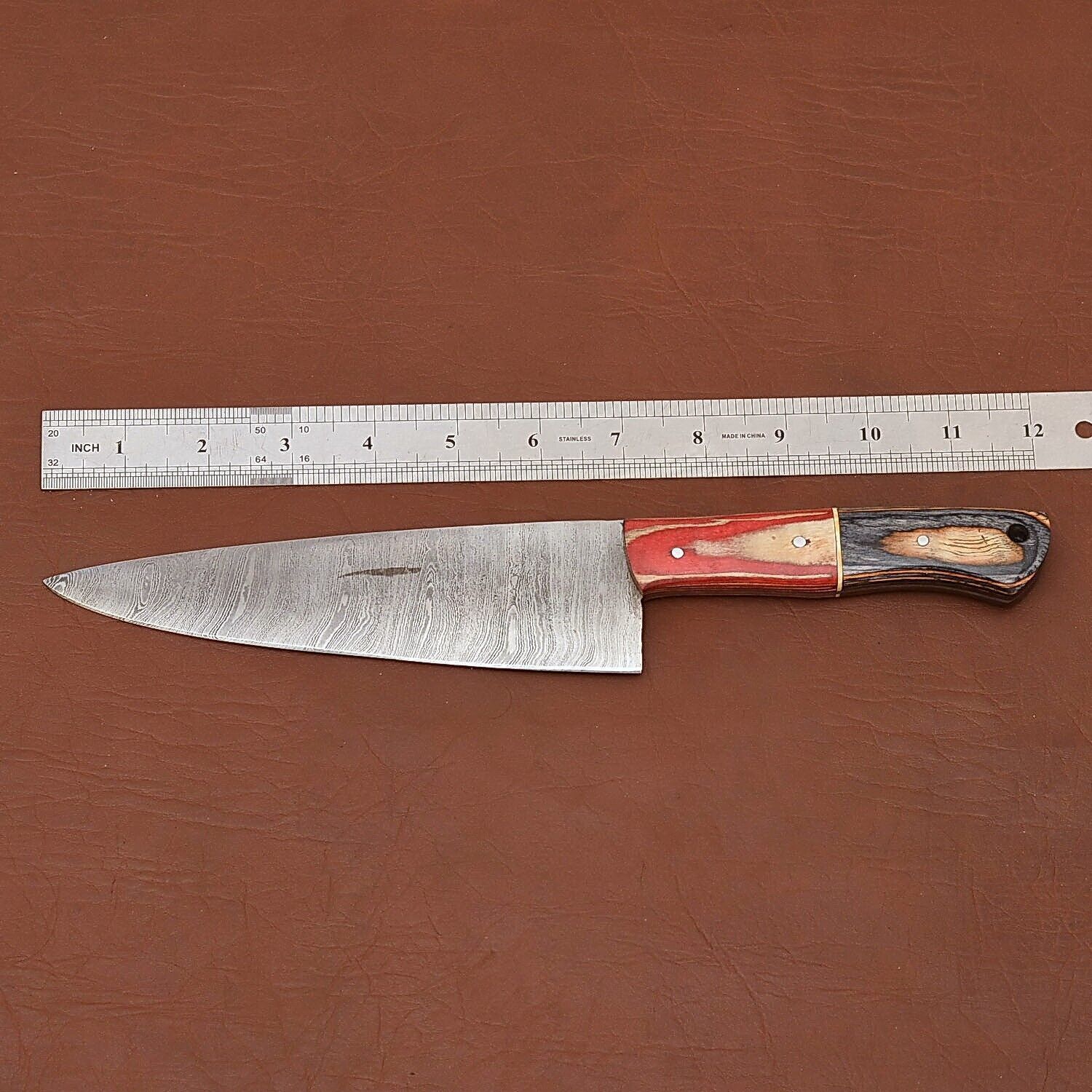 Custom Handmade Damascus Chef Fillet Knife  7 Inch Blade With Leather Sheath 2