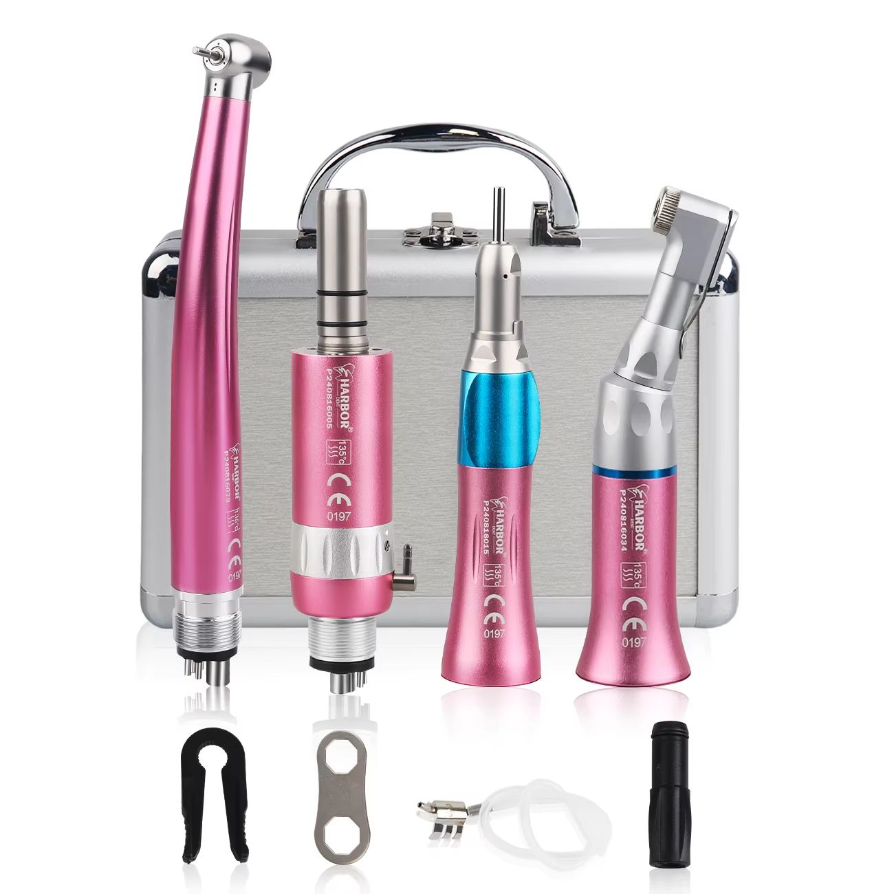 4-Piece Professional Dental Handpiece Set – High & Low Speed Air Turbine Kit with Contra Angle, Straight Handpiece, and