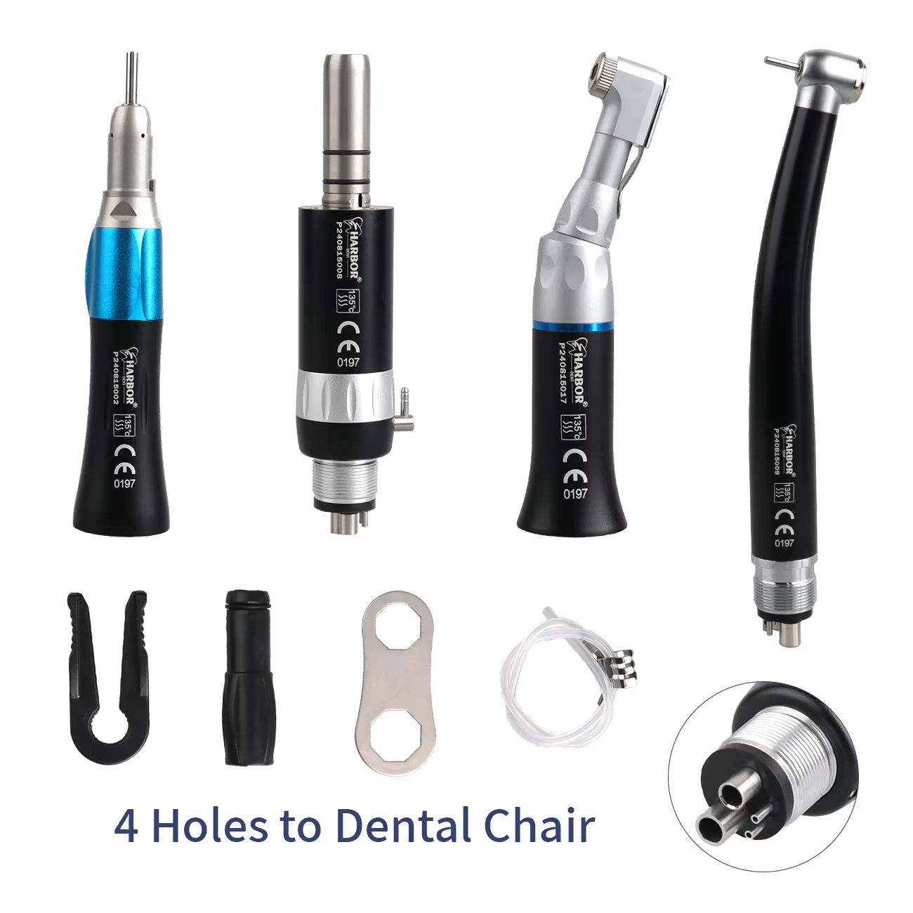4Piece Professional Dental Handpiece Set  High  Low Speed Air Turbine Kit With Contra Angle Straigh 9