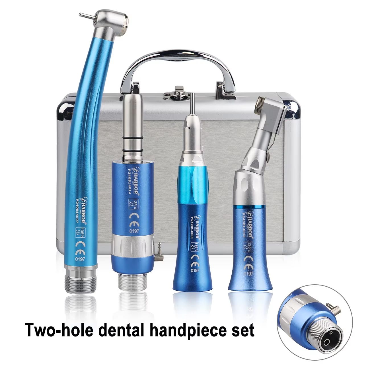 4Piece Professional Dental Handpiece Set  High  Low Speed Air Turbine Kit With Contra Angle Straigh 10