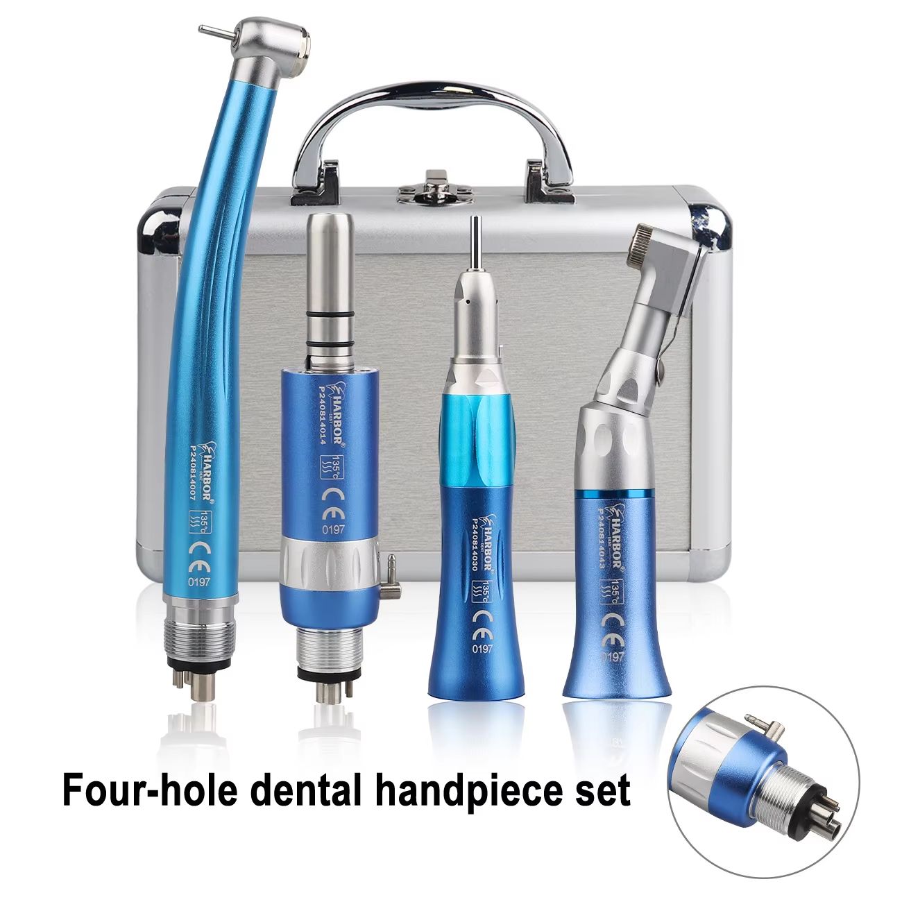 4Piece Professional Dental Handpiece Set  High  Low Speed Air Turbine Kit With Contra Angle Straigh 11