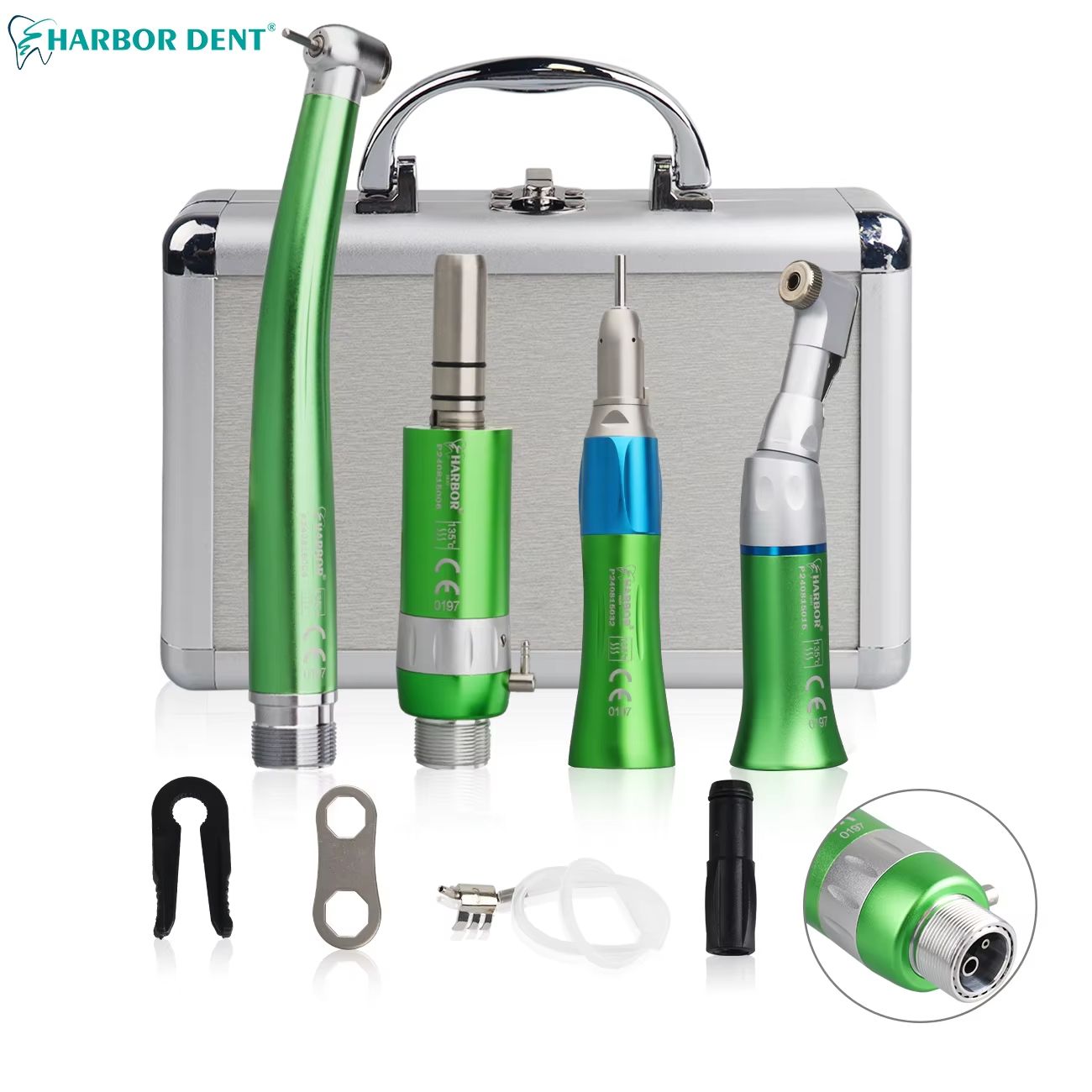 4Piece Professional Dental Handpiece Set  High  Low Speed Air Turbine Kit With Contra Angle Straigh 3