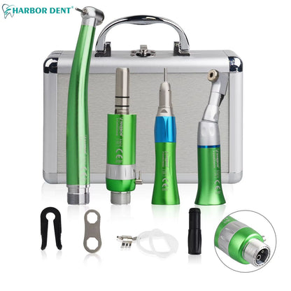 4Piece Professional Dental Handpiece Set  High  Low Speed Air Turbine Kit With Contra Angle Straigh 3