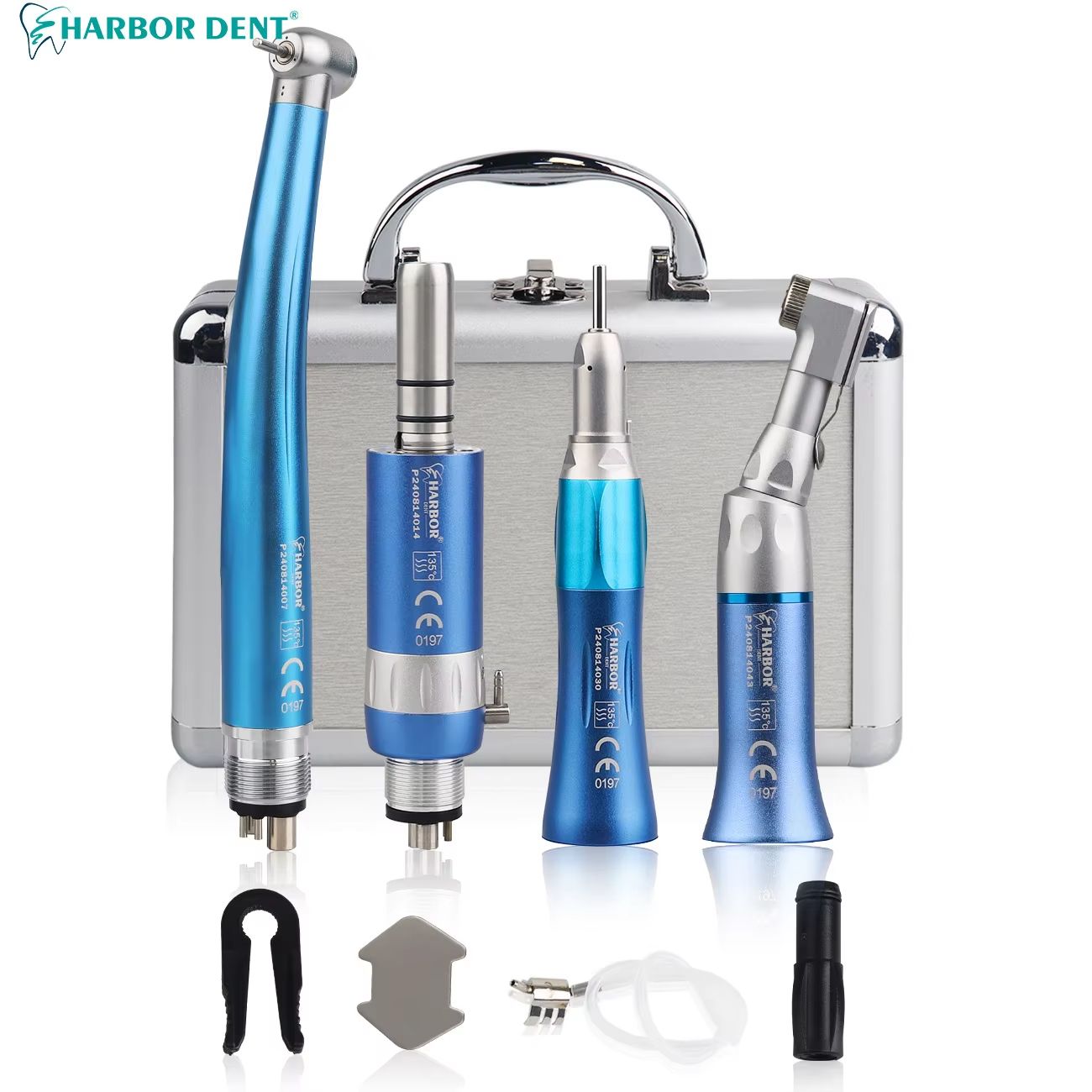 4Piece Professional Dental Handpiece Set  High  Low Speed Air Turbine Kit With Contra Angle Straigh 4
