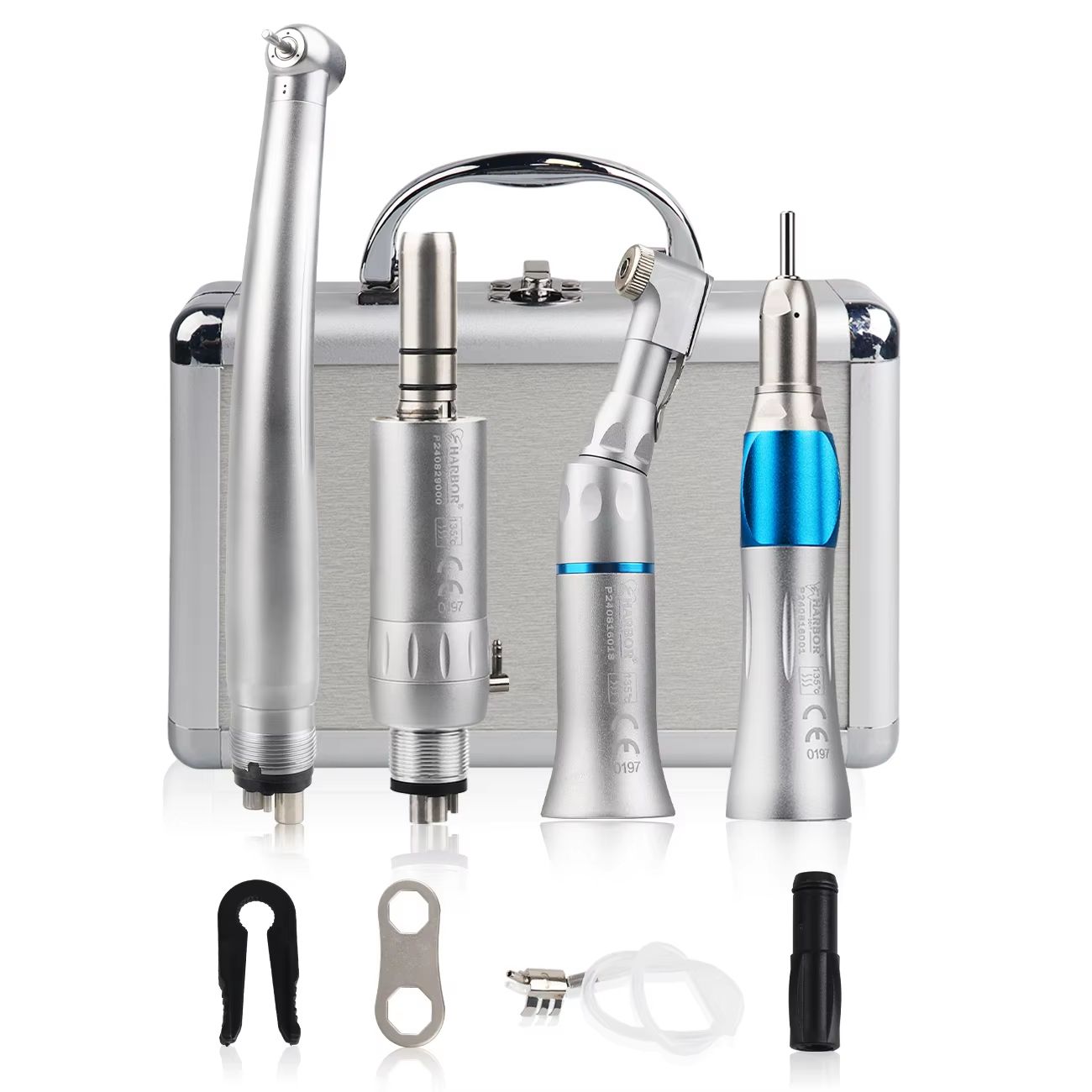 4Piece Professional Dental Handpiece Set  High  Low Speed Air Turbine Kit With Contra Angle Straigh 5