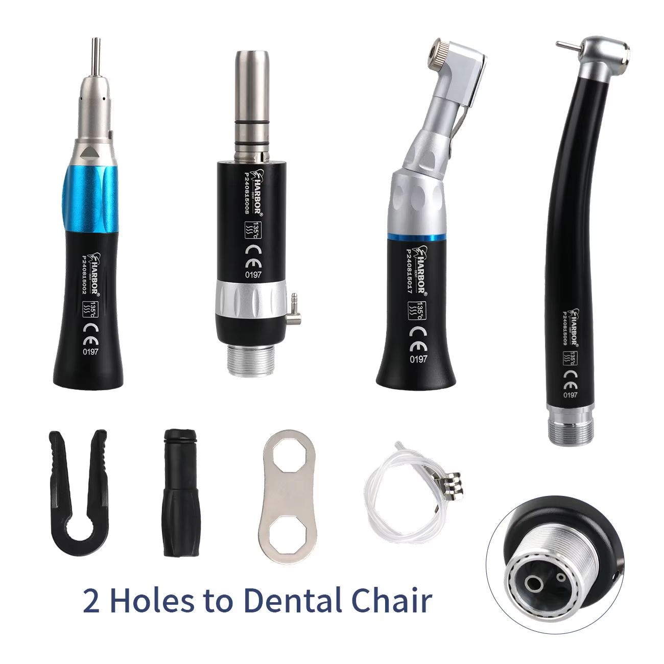 4Piece Professional Dental Handpiece Set  High  Low Speed Air Turbine Kit With Contra Angle Straigh 8