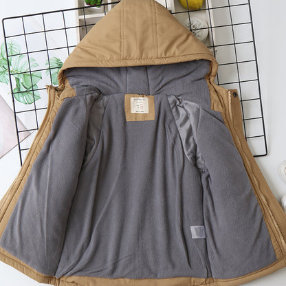Autumn Winter Children Jacket For Boys Hooded Plus Velvet Thicken Warm Teenage Boy Outerwear Coat 4-14 Year Kids Parka