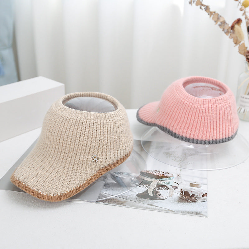 Knitted Woolen Ponytail Hat for Women, Hollow Top Winter Beanie, Warm Outdoor Cycling Cap