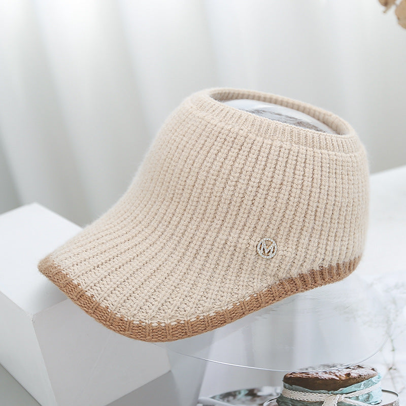 Knitted Woolen Ponytail Hat For Women Hollow Top Winter Beanie Warm Outdoor Cycling Cap 3